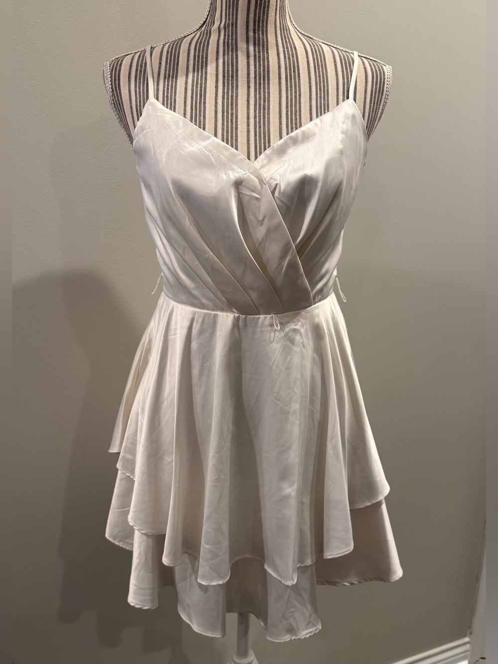B Darlin Ivory Tiered Spaghetti Strap Mini Dress